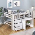 White Wood Full Size Low Loft Bed Frame with 3 Storage Drawers Y7439
