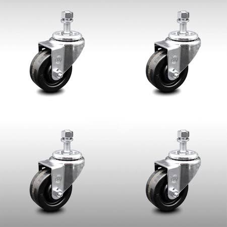 3.5 inch Swivel Caster Set with Threaded Stem E669015