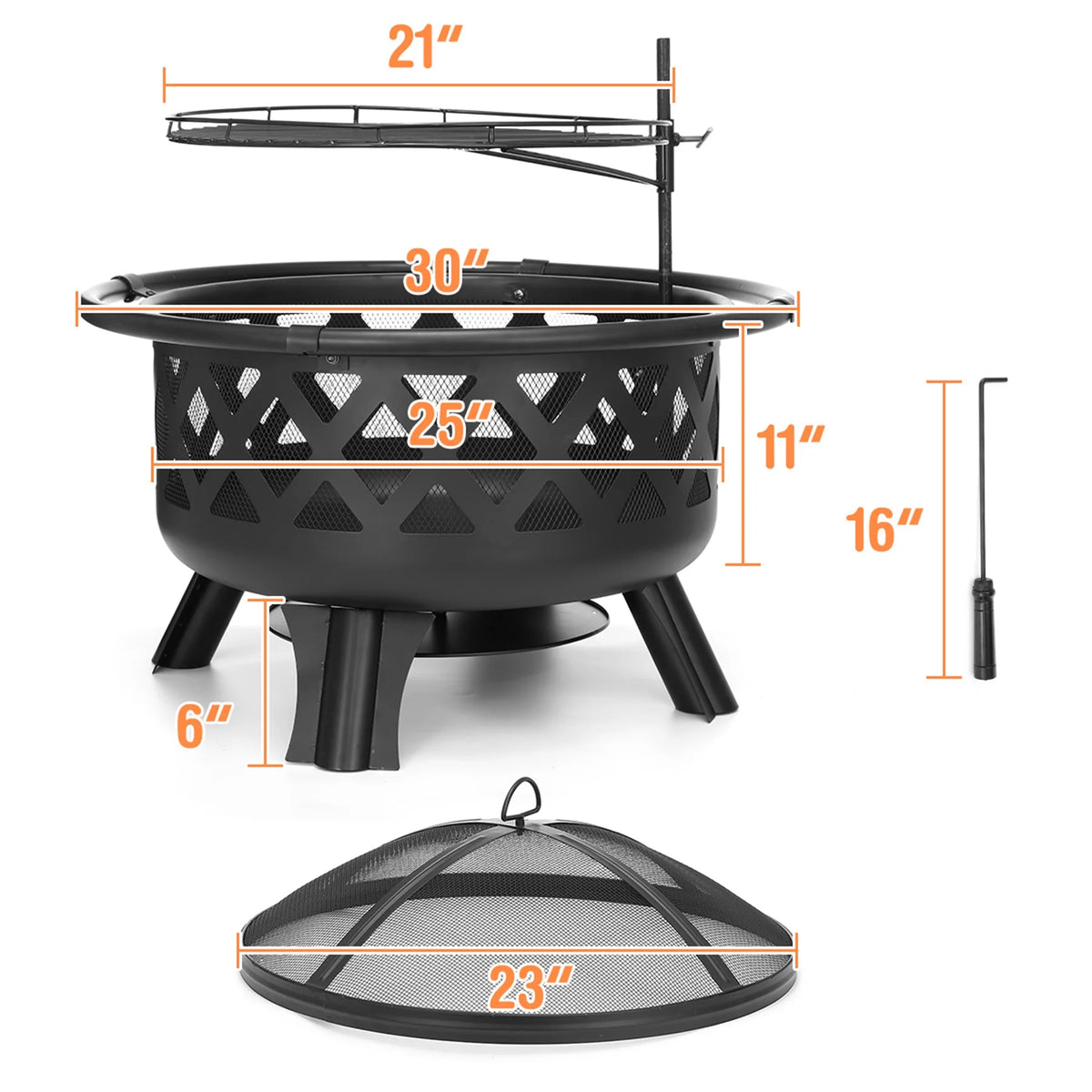 30 inch Wood Burning Fire Pit with Grate X789288