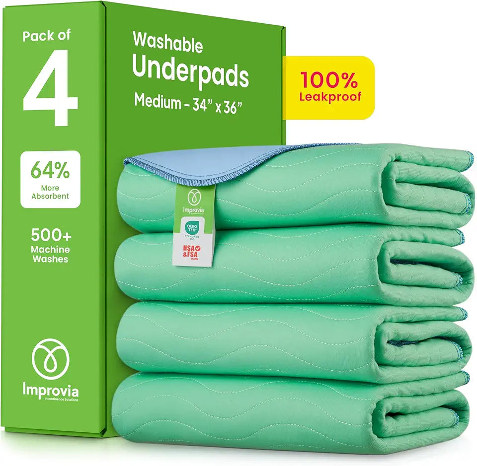 Washable Underpads, 34" x 36", Pack of 4, Heavy Absorbency Reusable Waterproof Pad L330180