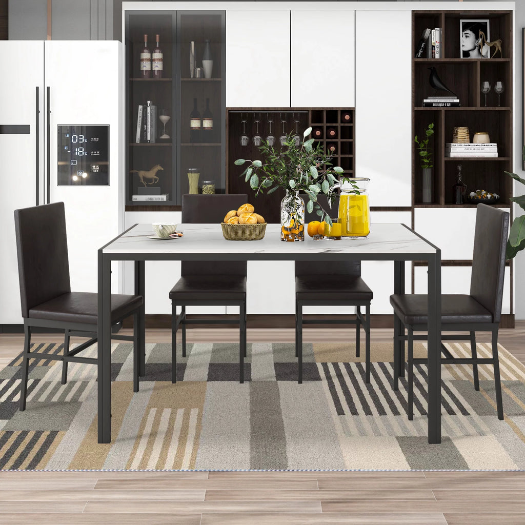 5-Piece Faux Marble Top Velvet Dining Table Set G48841