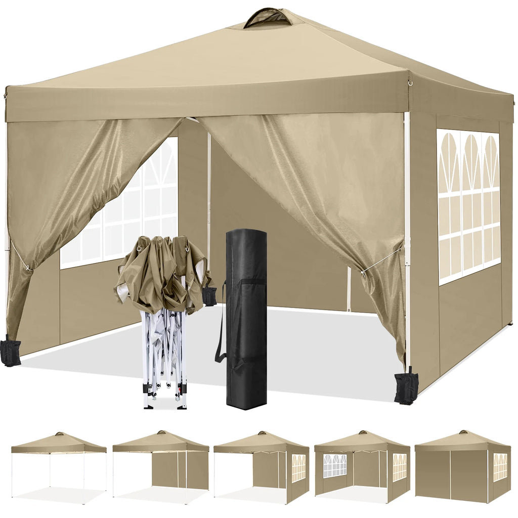 10'x10' Popup Canopy Tent with 4 Removable Sidewalls and Carry Bag B15265