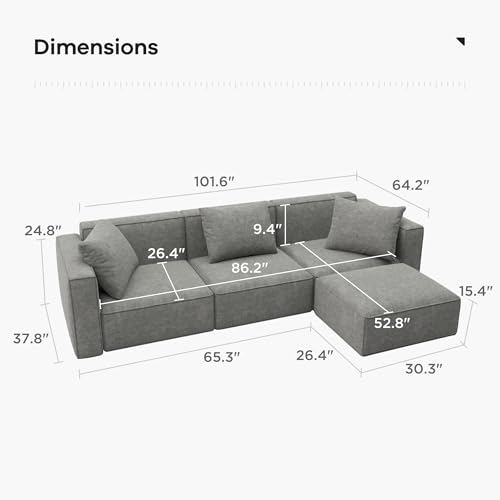 Grey L-Shape Sectional Sofa Set with Ottoman and Chaise H49264