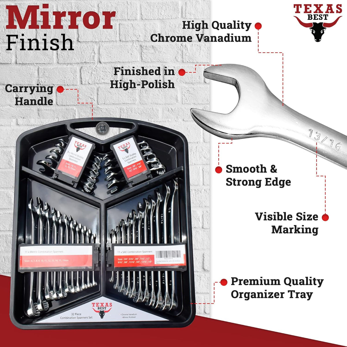 32 Pc Chrome Vanadium Steel Combination Wrench Set H847