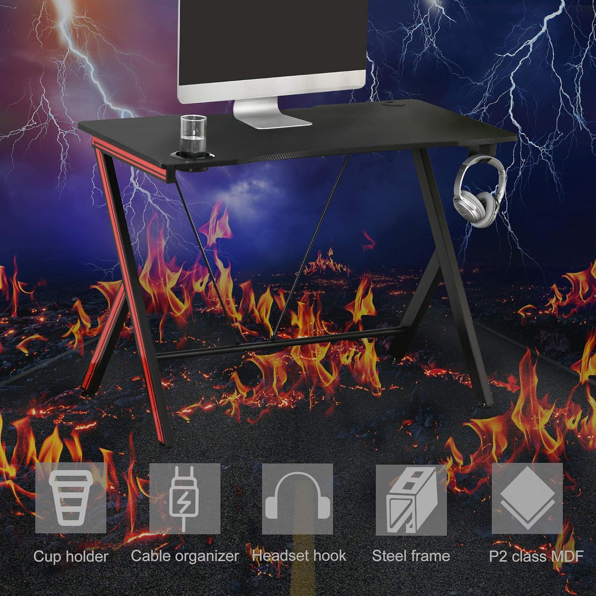 47 inch Gaming Computer Desk with Cup Holder L384
