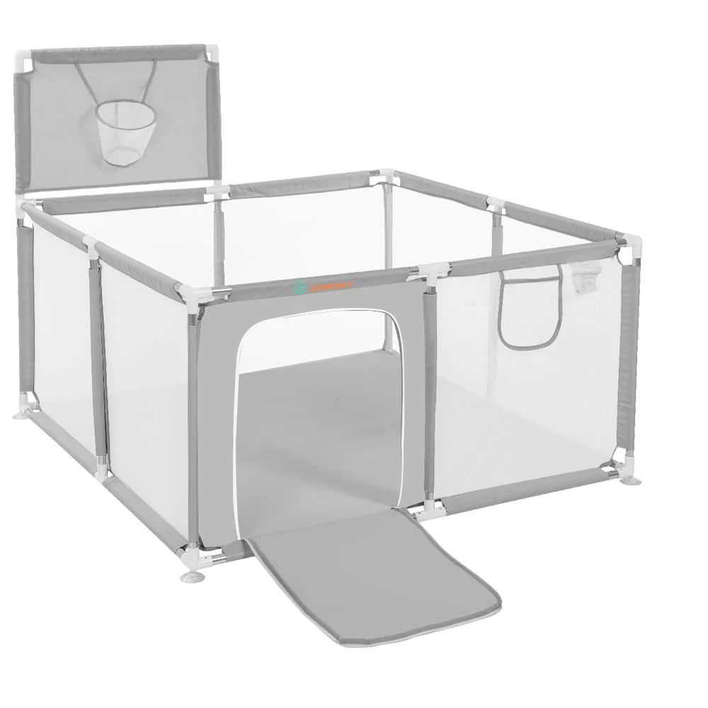 Portable 4-Panel Baby Playpen with Basketball Hoop I256859