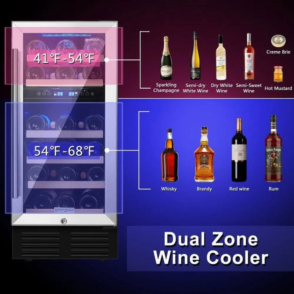 15 Bottle Dual Zone Stainless Steel Wine Cooler Z512