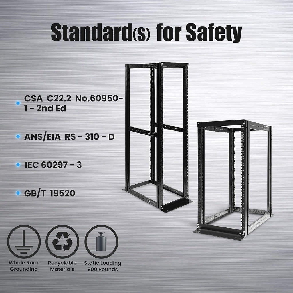 22U 4 Post Open Rack Frame Rack Enclosure 19 Inch Adjustable Depth Aluminum J28018