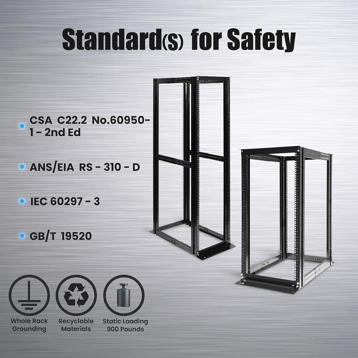 22U 4 Post Open Rack Frame Rack Enclosure 19 Inch Adjustable Depth Aluminum J28018