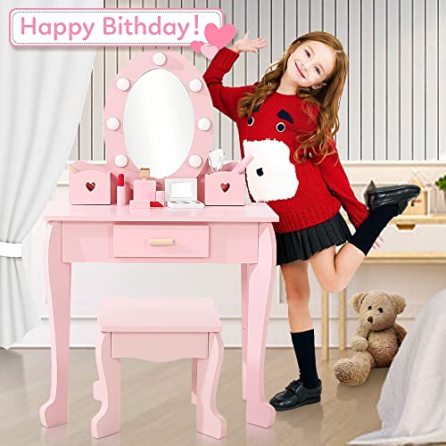 Kids Vanity Set with Mirror and Chair V423213