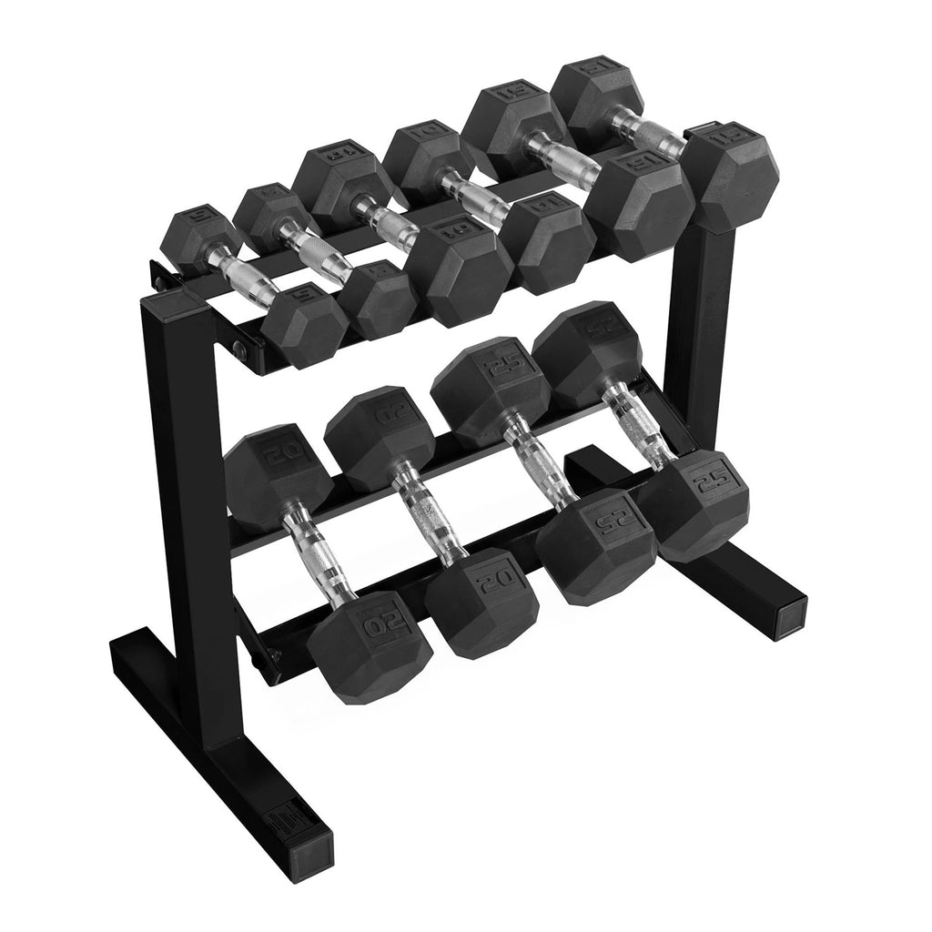 150 lb Coated Rubber Hex Dumbbell Weight Set with Rack L71219