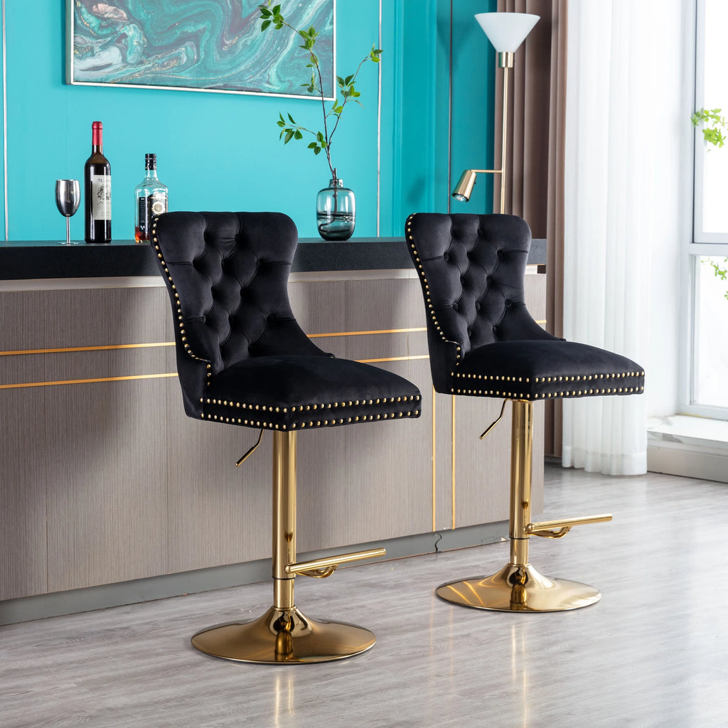 Black Velvet Swivel Bar Stools, Set of 2 Q778
