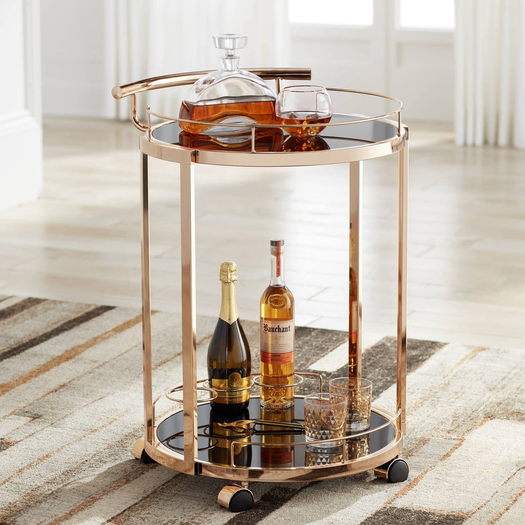Round Black Glass Serving Cart M261