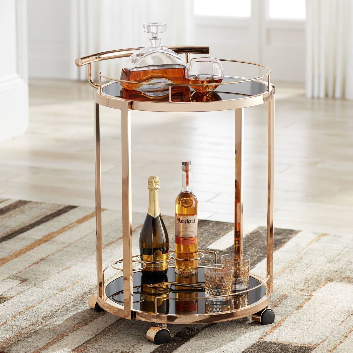 Round Black Glass Serving Cart M261