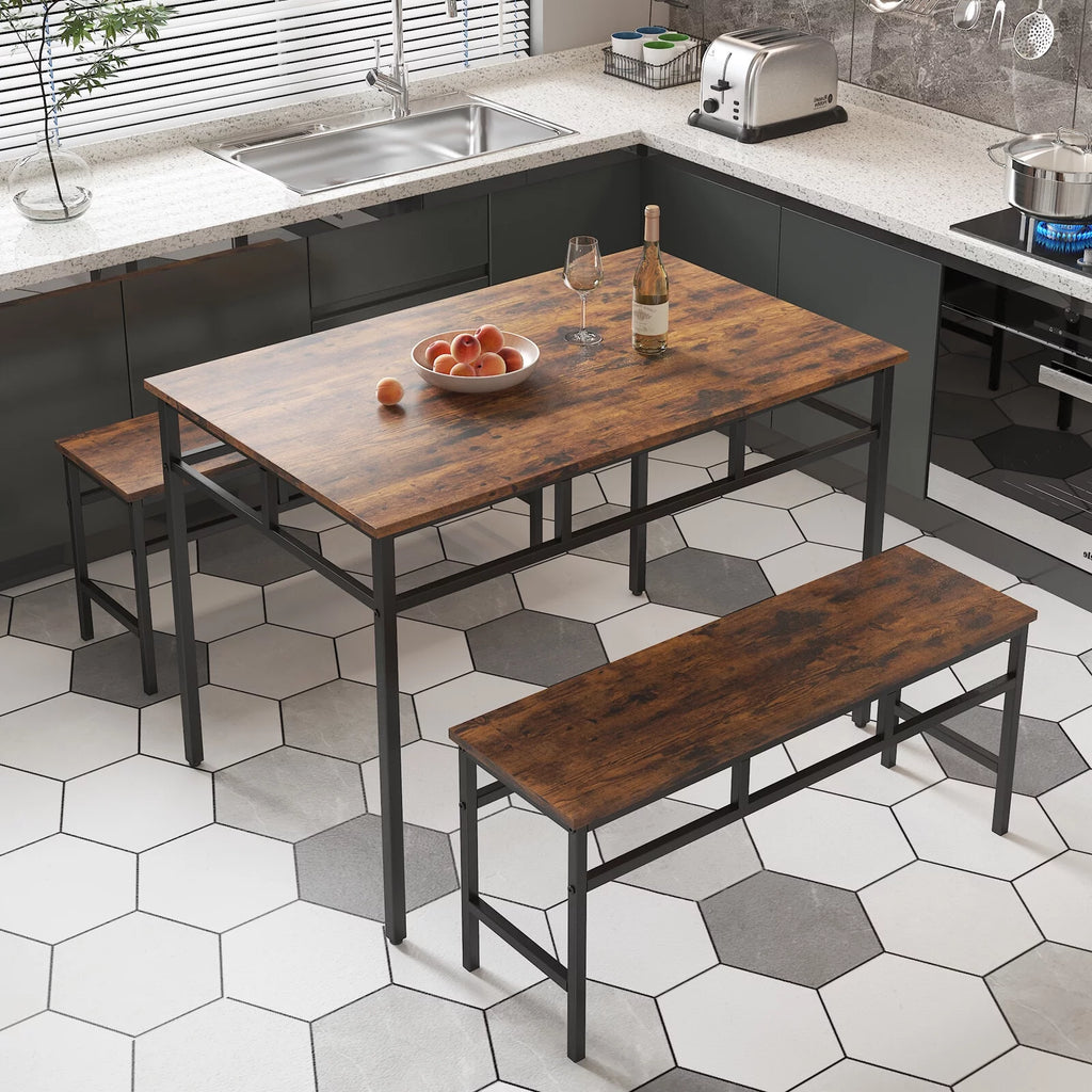 3-Piece Kitchen Table Set with 2 Benches R1737
