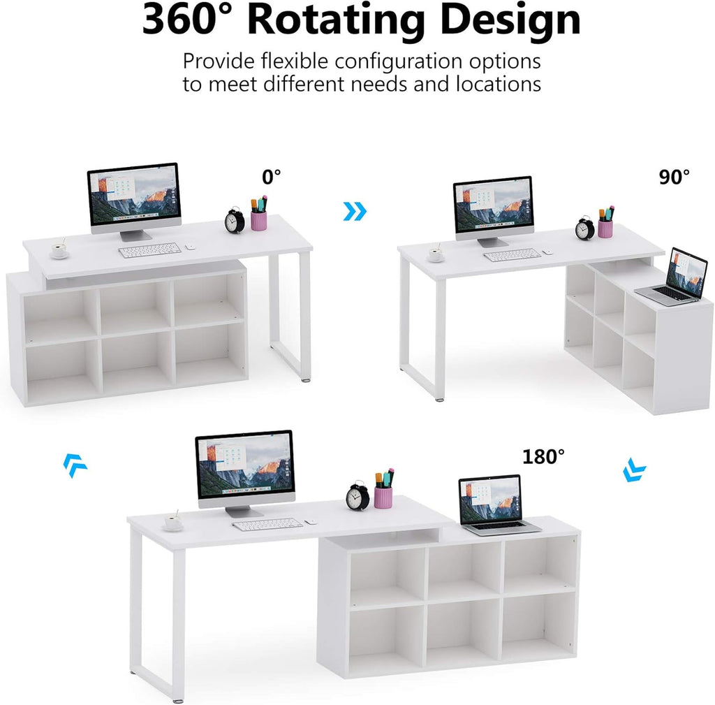 L-Shaped Computer Desk with Storage, 55 Inch Rotating Corner Office Desk V2497