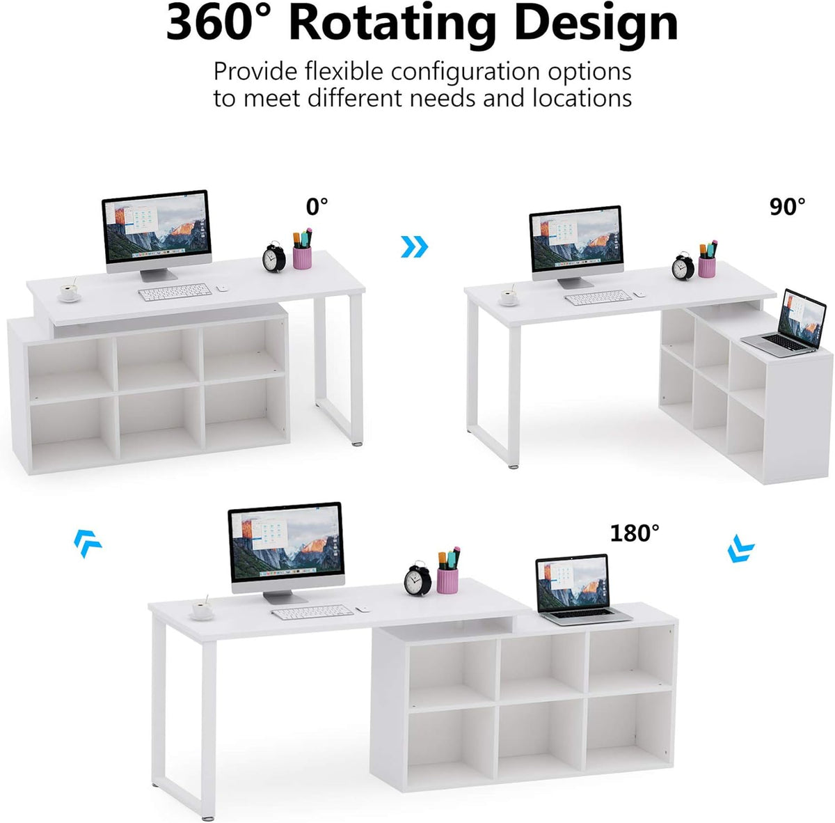 L-Shaped Computer Desk with Storage, 55 Inch Rotating Corner Office Desk V2497