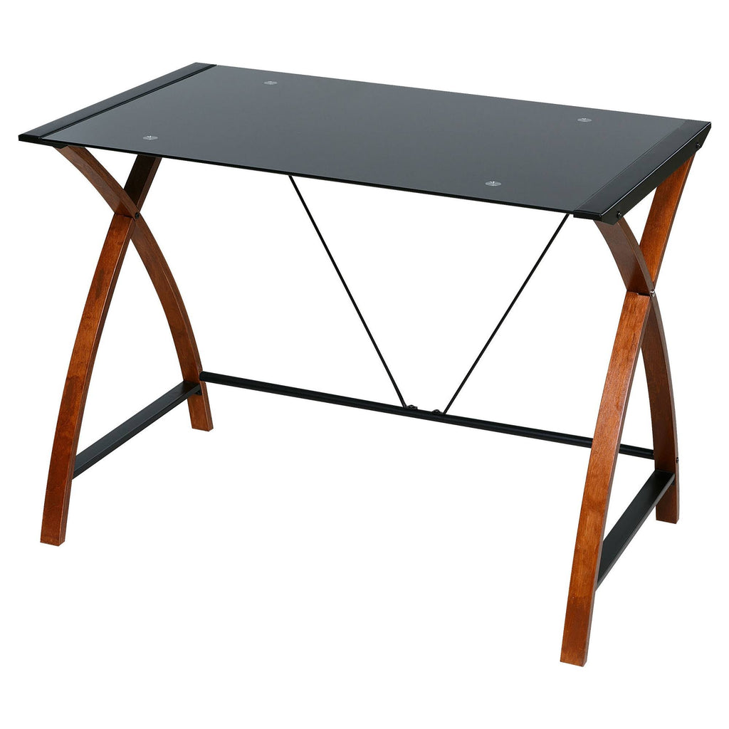 Black Glass and Wood Computer Desk L632987