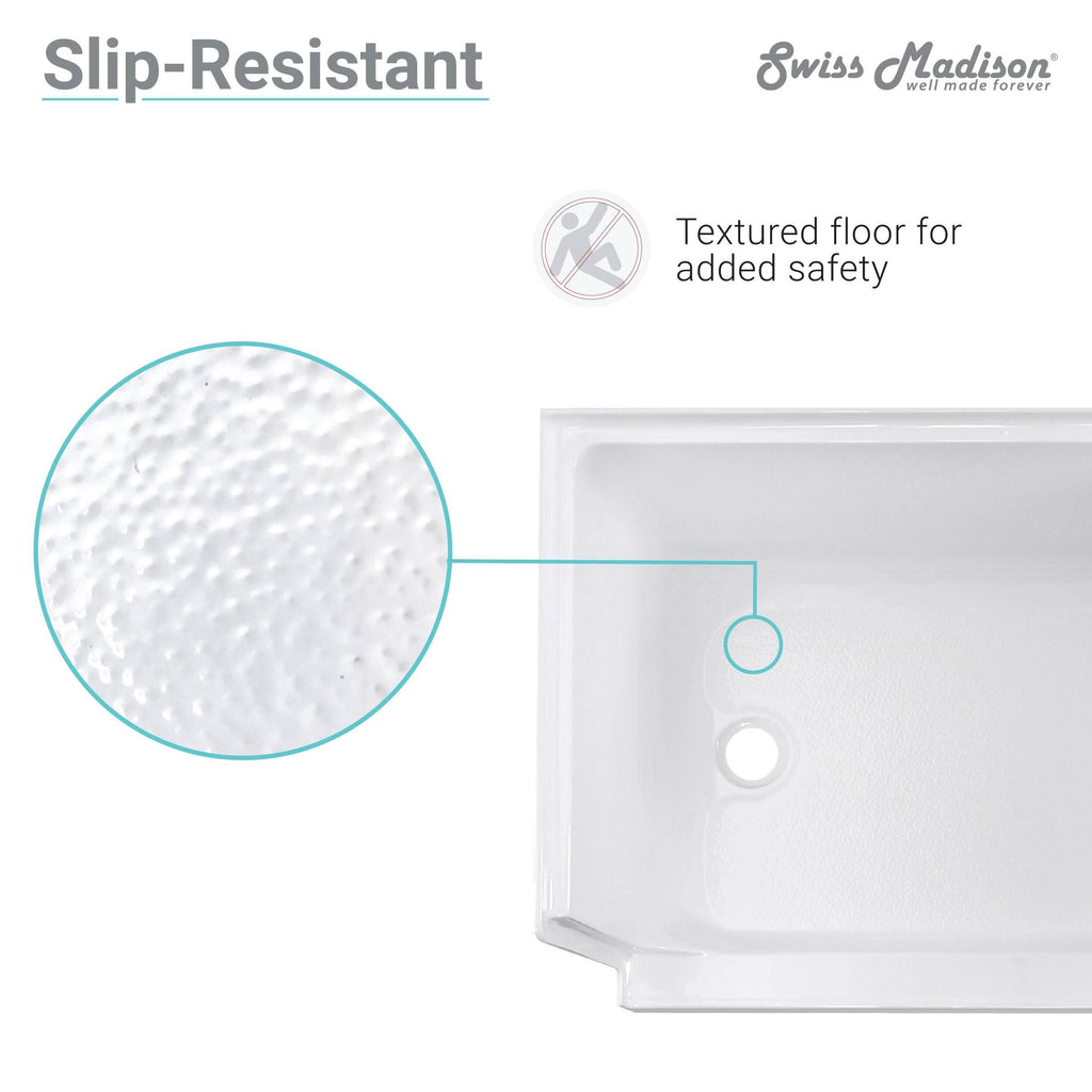 Gray Single Threshold Shower Base with Left Hand Drain and Integral Right Hand Seat S75805