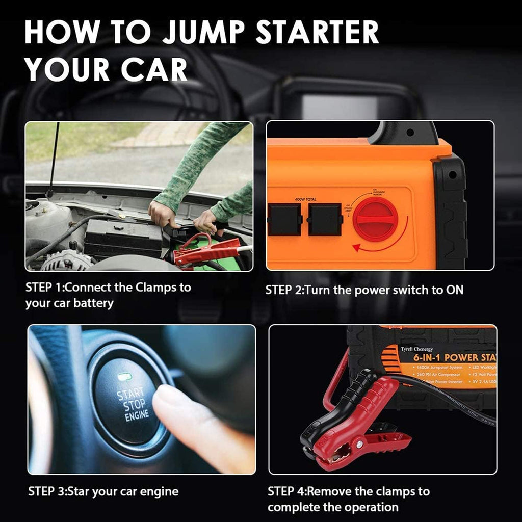 Portable Car Jump Starter 1400 Amp Power Station with AC Outlets 400W X761056