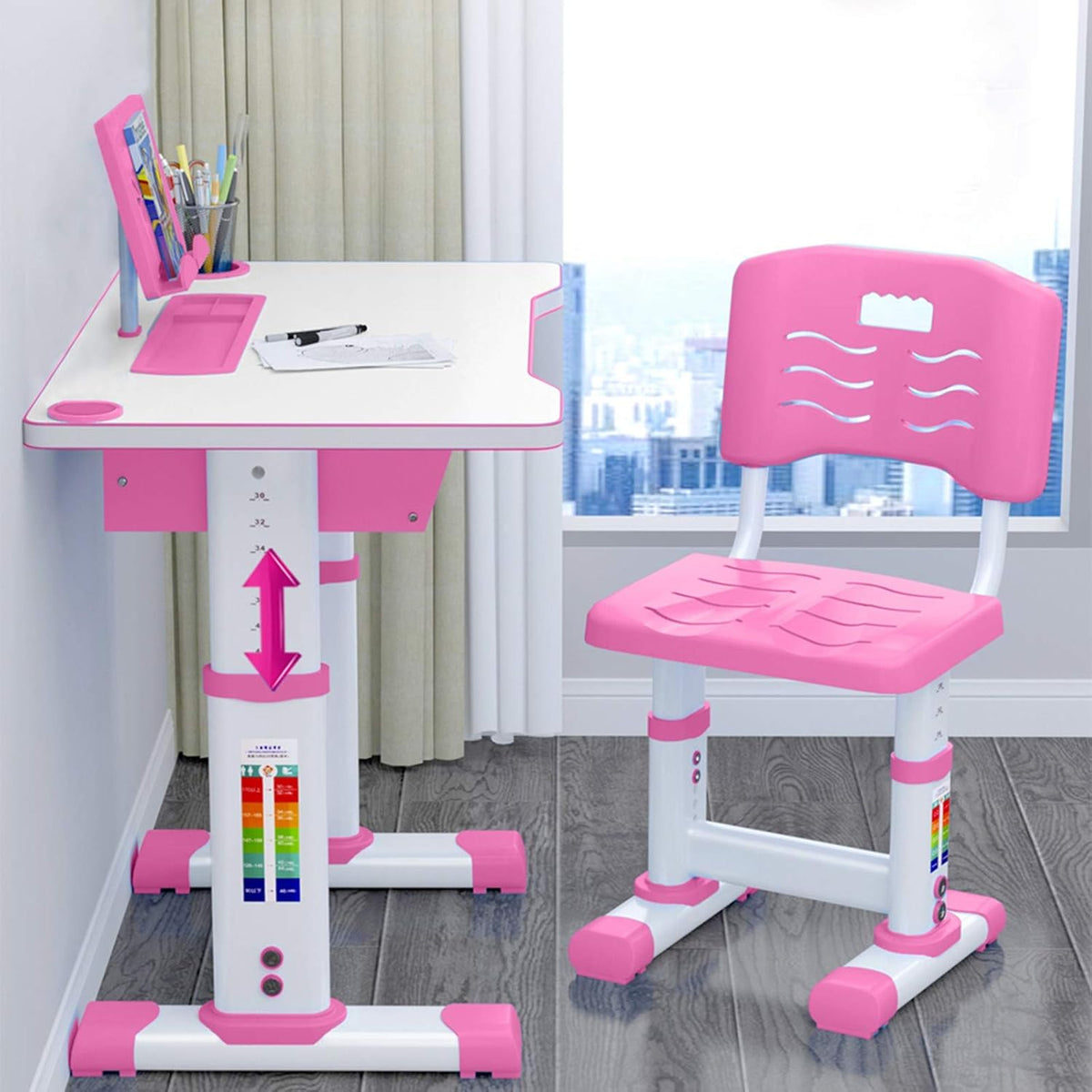 Adjustable Study Desk and Chair Set with Bookstand Q547
