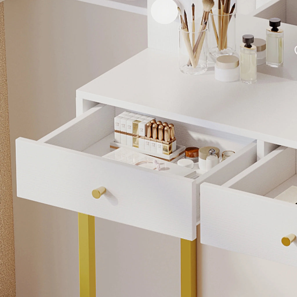 White Vanity Table Set with Lighted Mirror & Stool S683