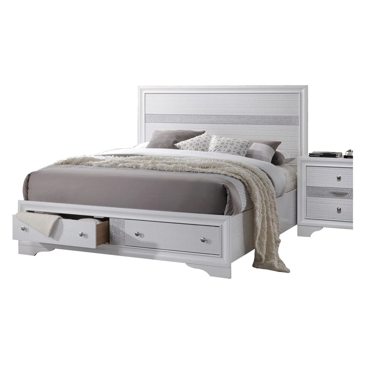 White Eastern King Bed with Storage O9888