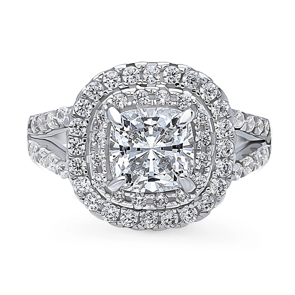 Sterling Silver Cushion Cut Cubic Zirconia Split Shank Ring E53207