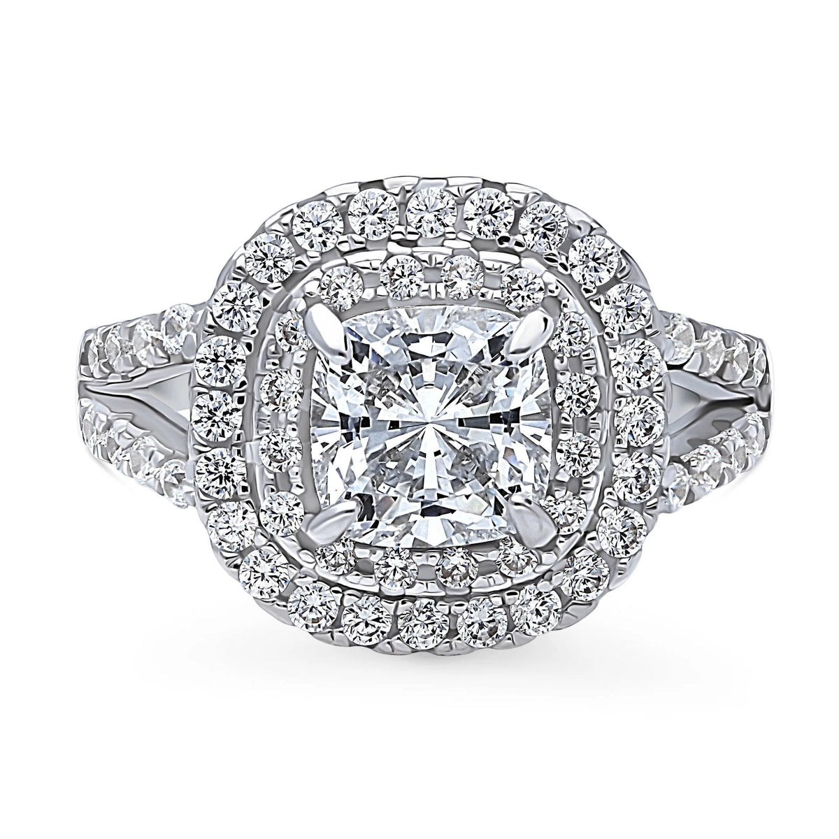 Sterling Silver Cushion Cut Cubic Zirconia Split Shank Ring E53207