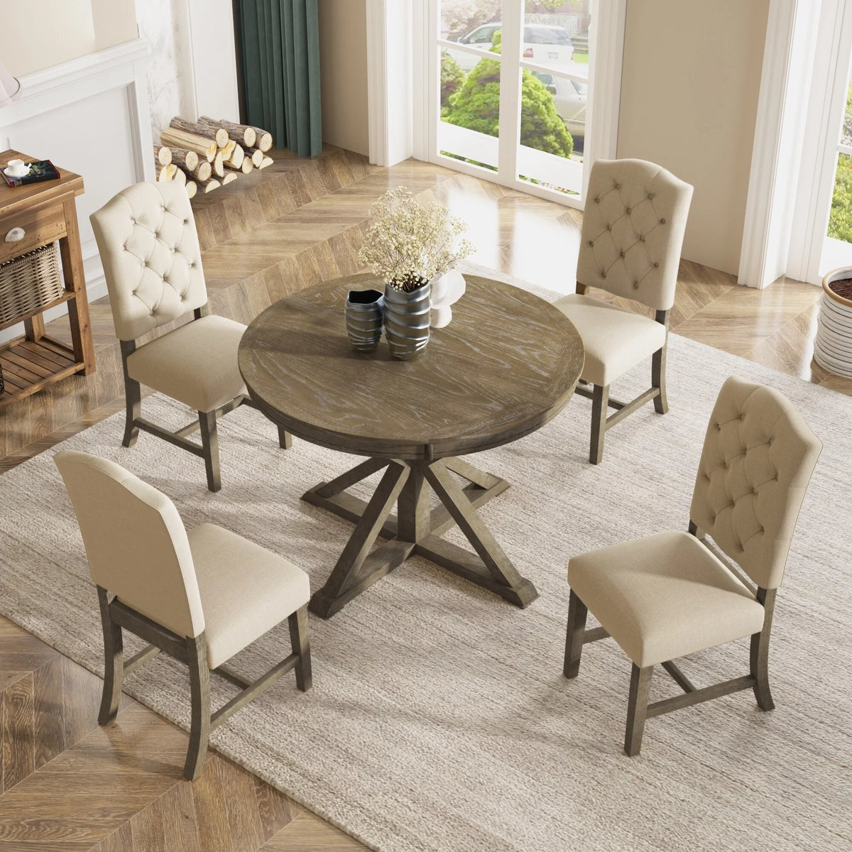 5 Piece Dining Table Set with 4 Upholstered Chairs B1073