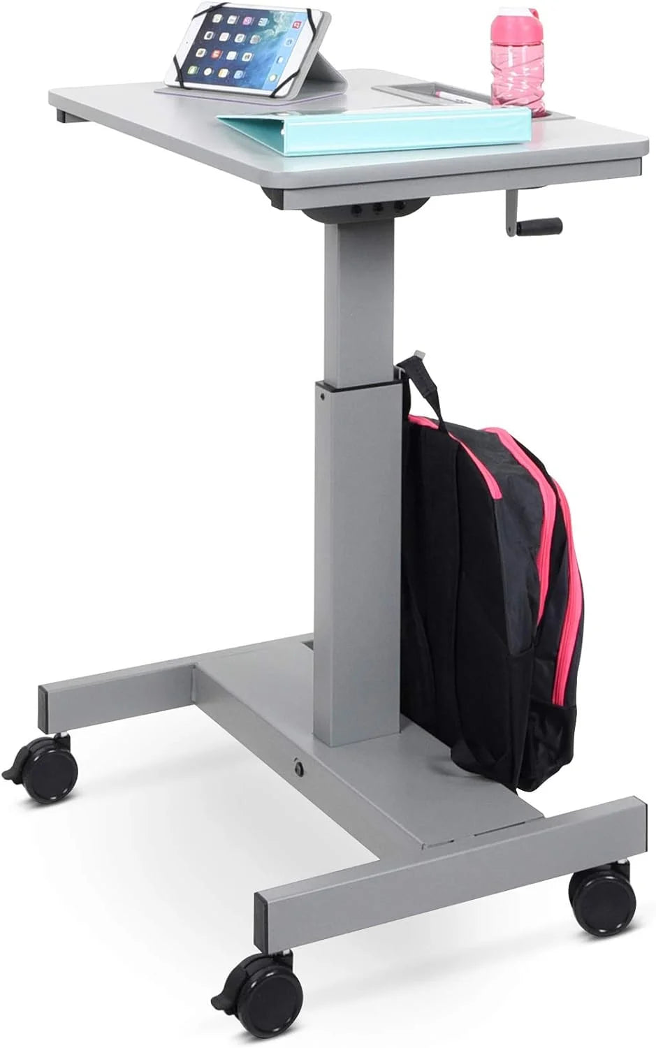 Height Adjustable Sit Stand Desk with Crank Handle and Pencil, Water Bottle Holder P1515
