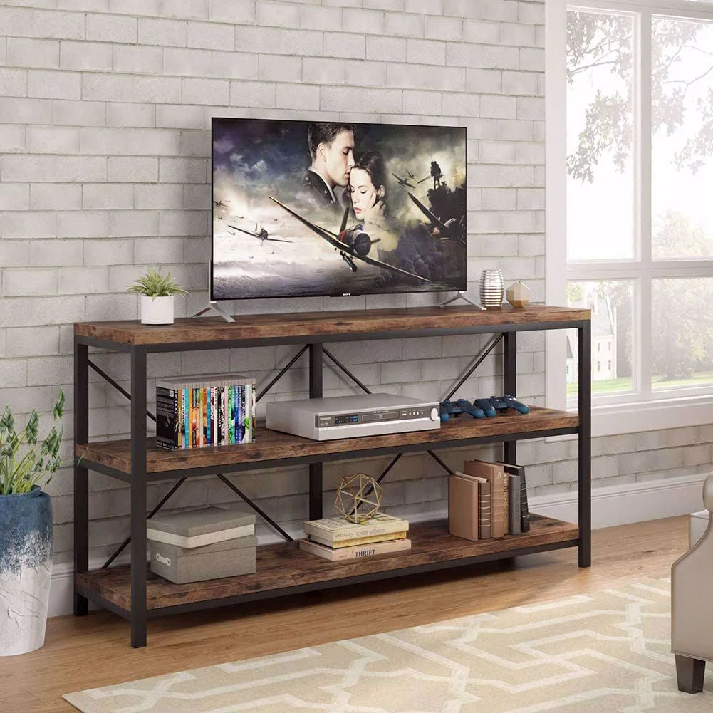 Rustic Industrial 55 Inch Sofa Table with Shelves D3891