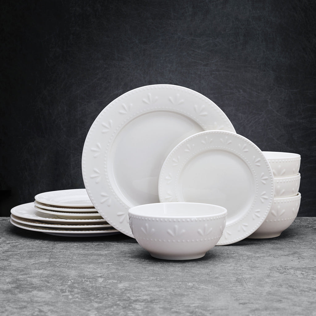 12-Piece White Porcelain Dinnerware Set T332