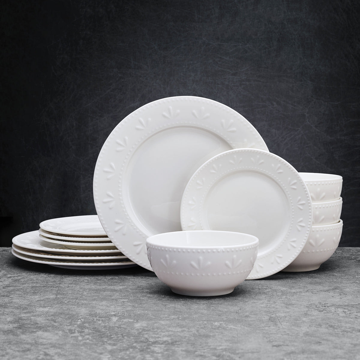 12-Piece White Porcelain Dinnerware Set T332