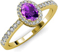 Oval Amethyst & Natural Diamond Halo Engagement Ring 14K Yellow Gold E86147