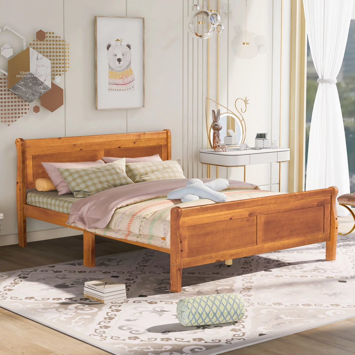 Queen Size Wood Platform Bed Frame with Headboard and Footboard L99175