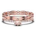 1.55 Carat Round Cut Morganite And Diamond Moissanite Engagement Ring Trio Set in 925 Sterling Silver With 18k Rose Gold Plating K652972