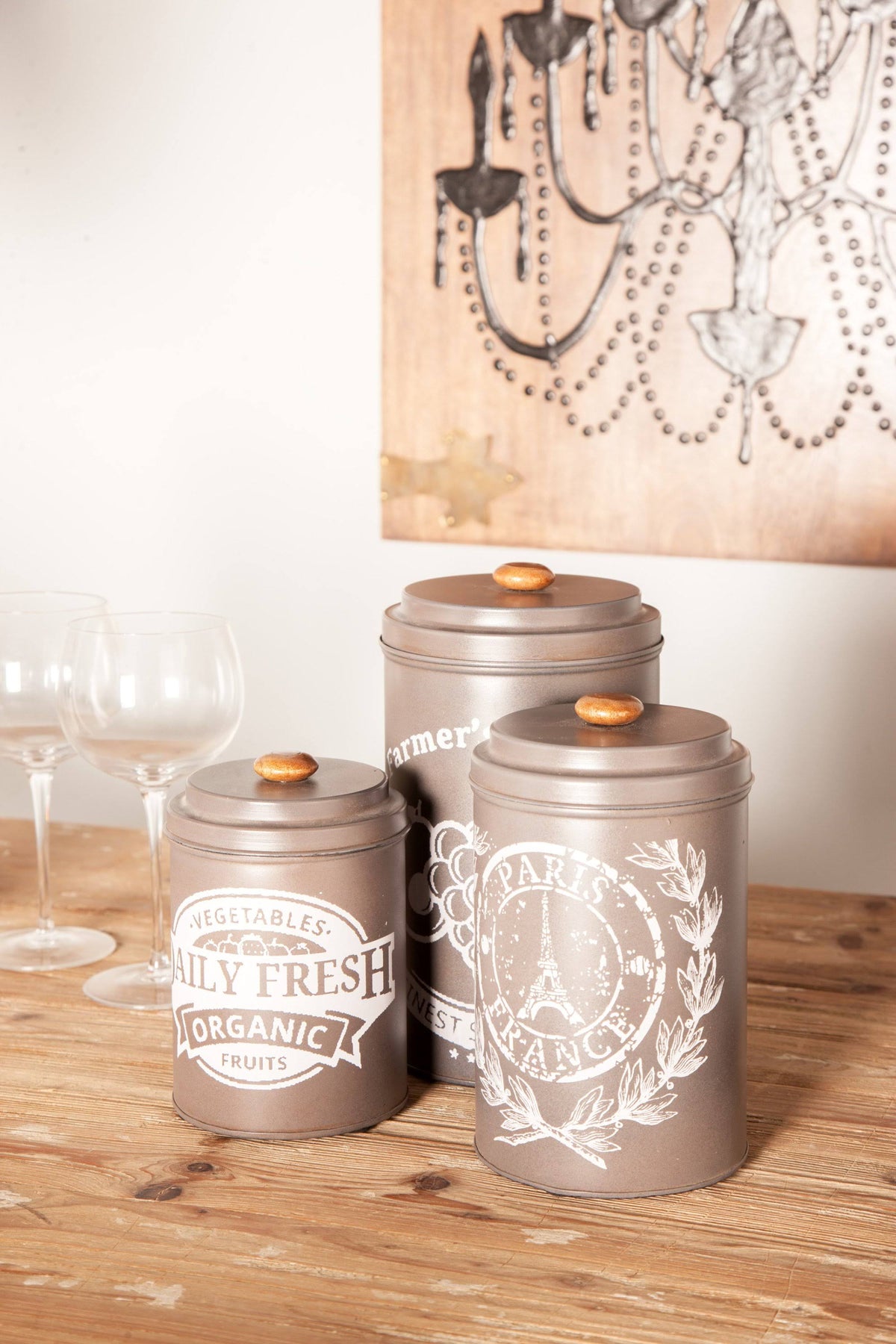 Black Tin Canisters with Wooden Lid, Set of 3 Z9747