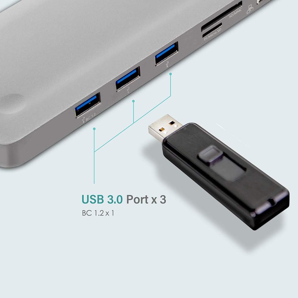 11-in-1 USB C Hub Adapter with HDMI, VGA, MiniDP, SD Card Reader, 3 x USB 3.0 Ports, Gigabit Ethernet, Headphone Jack, Gray W2515