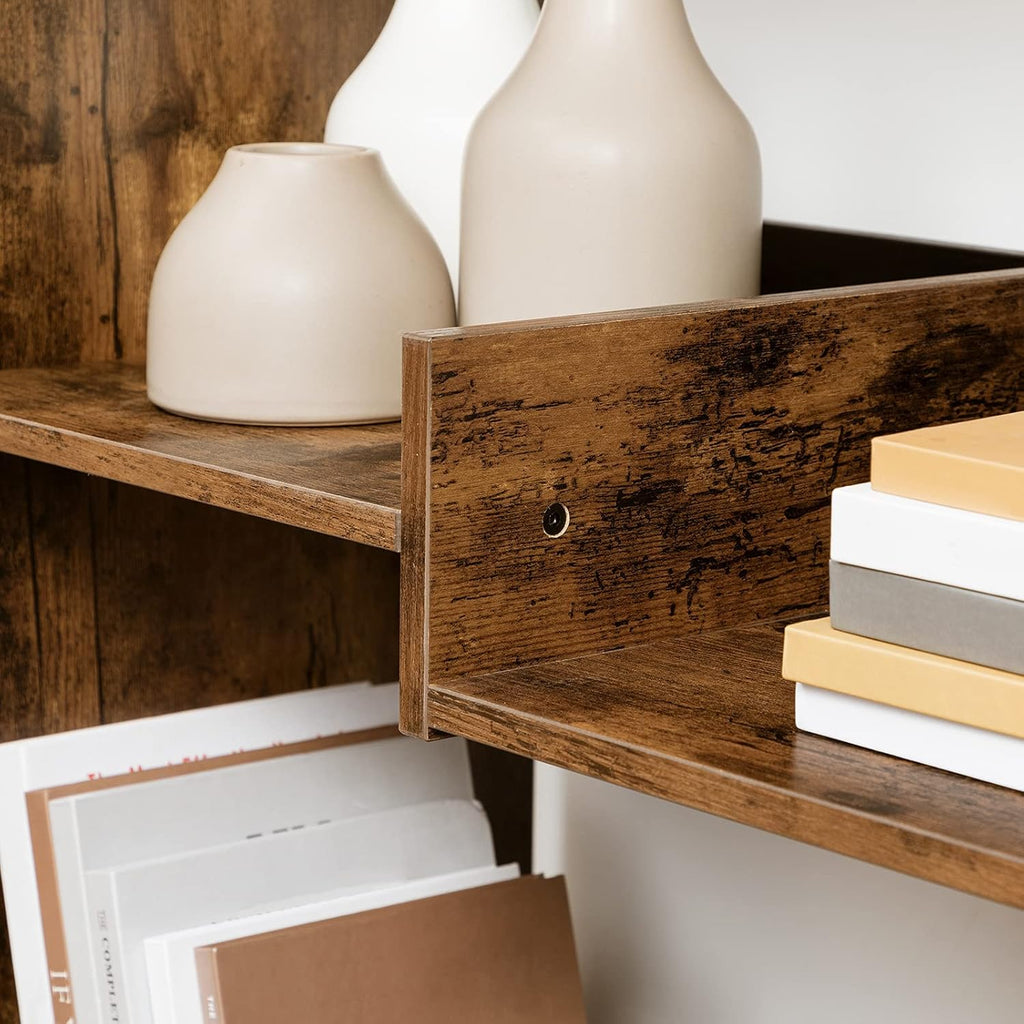 Rustic Brown Wooden Bookcase with Open Shelves K7459