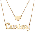 Sterling Silver Script Nameplate and Heart Layered Double Necklace R920349