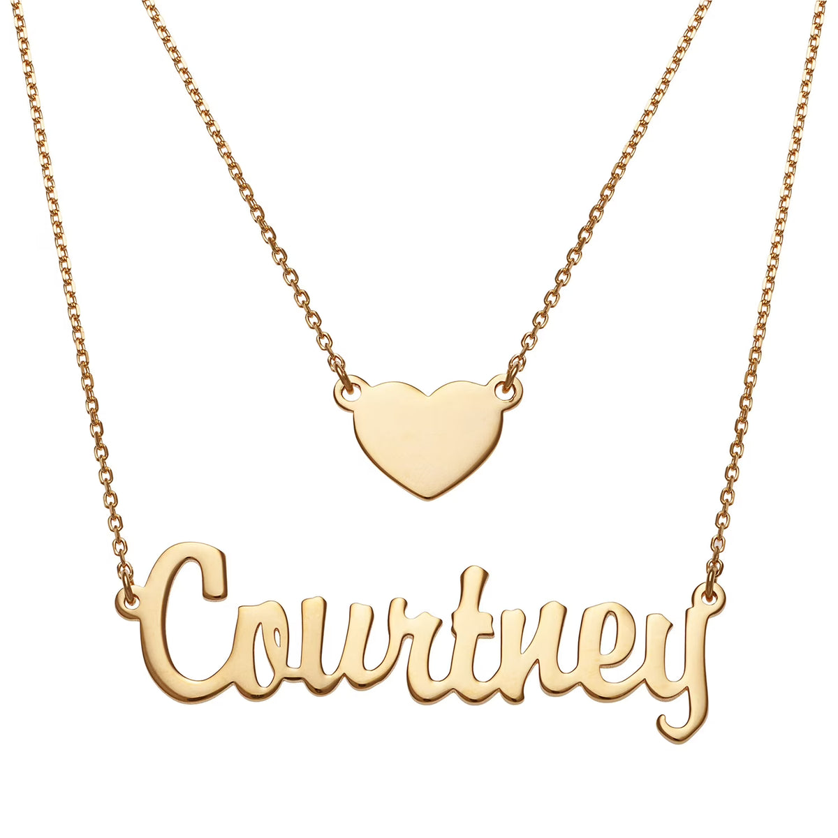 Sterling Silver Script Nameplate and Heart Layered Double Necklace R920349