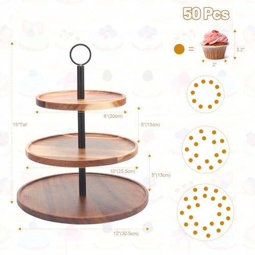2 Set 3 Tier Cupcake Stand, Wood Veneer Serving Tray, 8"x10"x12" M476487