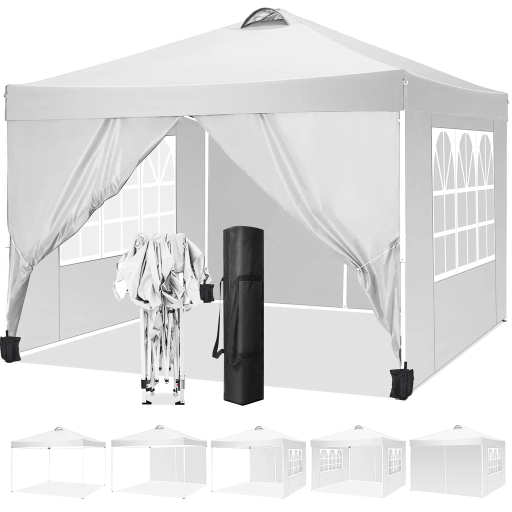 10'x10' Popup Canopy Tent with 4 Removable Sidewalls and Carry Bag B15265