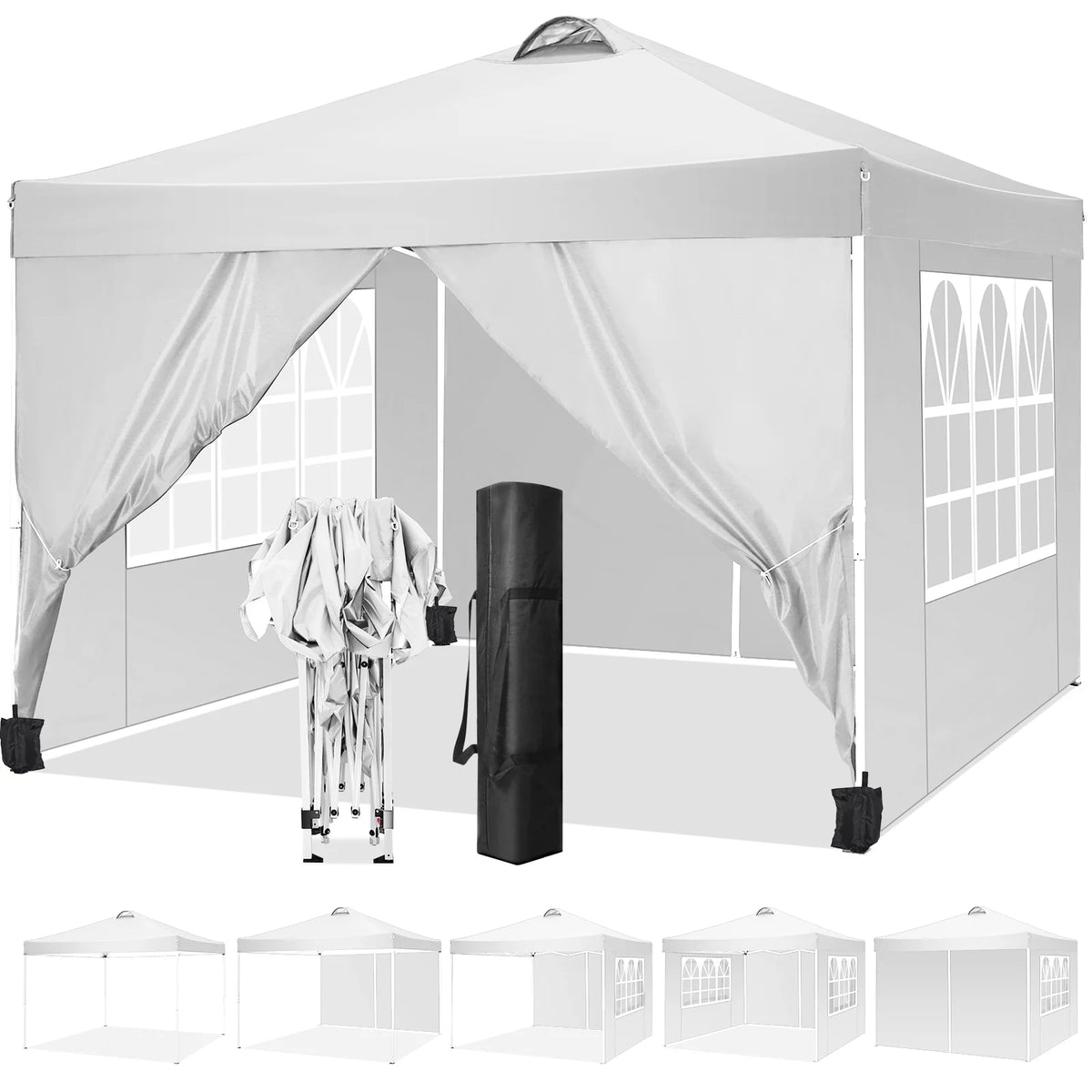 10'x10' Popup Canopy Tent with 4 Removable Sidewalls and Carry Bag B15265