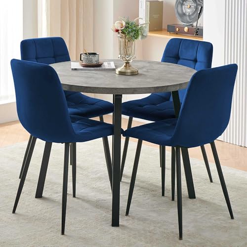 4-Person Round Dining Table Set with 4 Grey Chairs N468