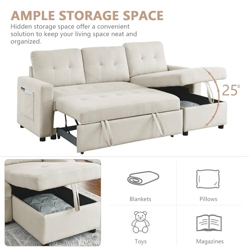 Light Gray Chenille Reversible Sleeper Sectional Sofa with Storage Chaise Q108875