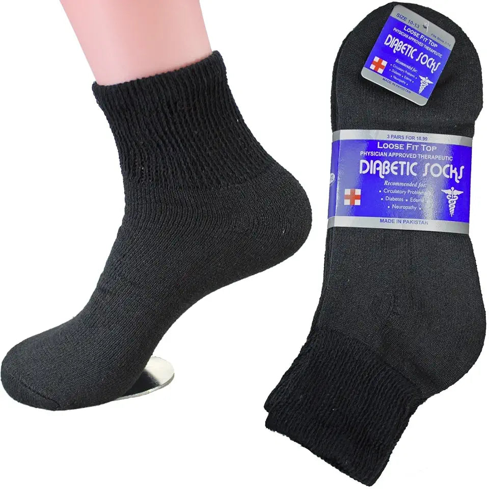 Black White Diabetic Ankle Socks 12 Pairs F44302