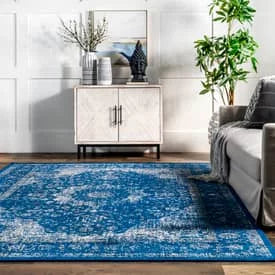 Dark Blue Vintage Persian Area Rug 5' Round F488