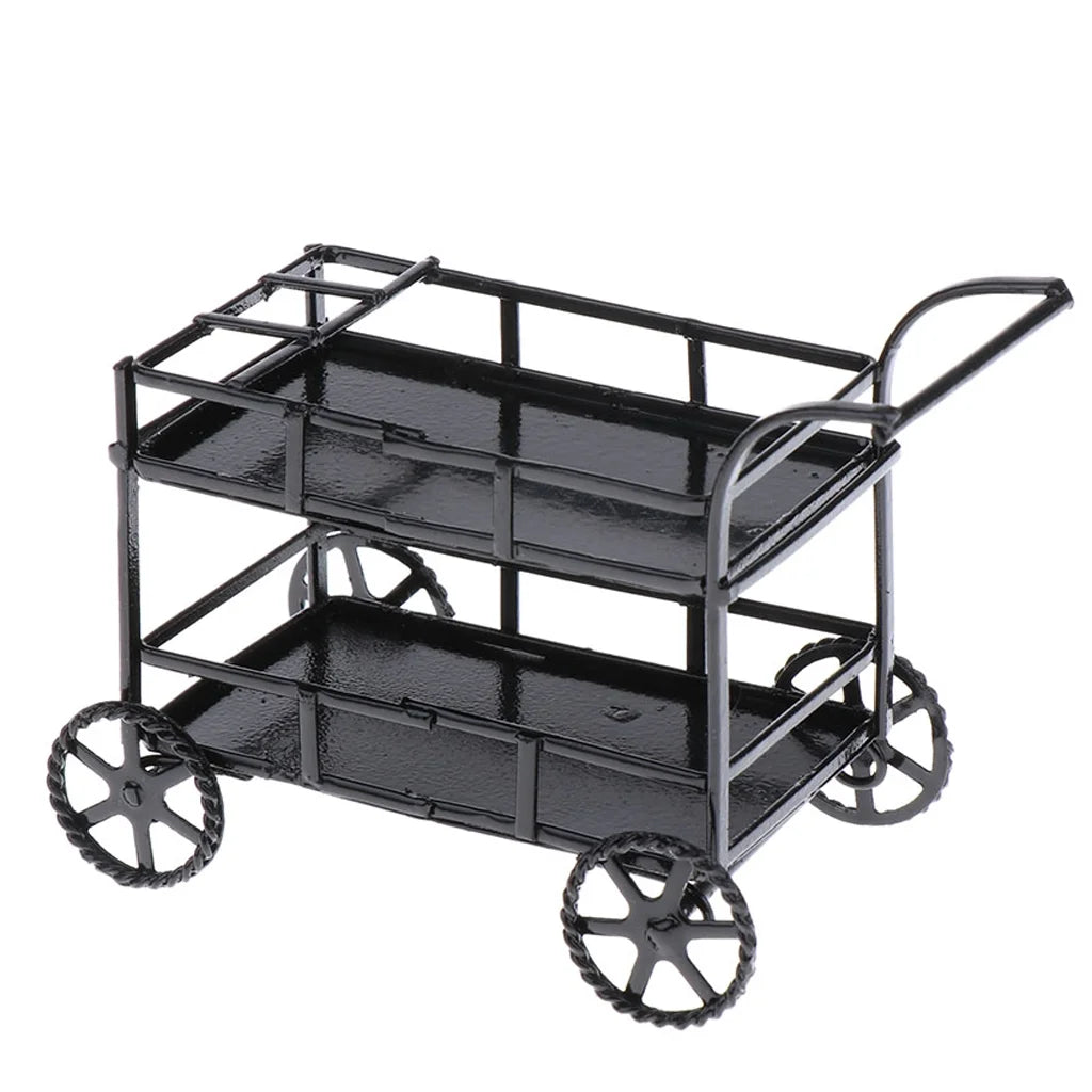 Black Metal 1/12 Dollhouse Miniature Food and Beverage Cart Accs U8869